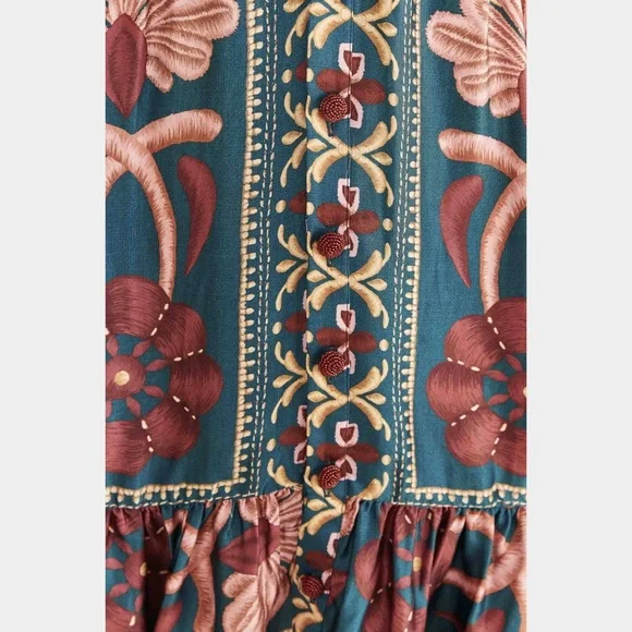 Farm Rio Teal Seashell Tapestry Lenzing™ Ecovero™ Viscose Mini Dress - Picture 6 of 10